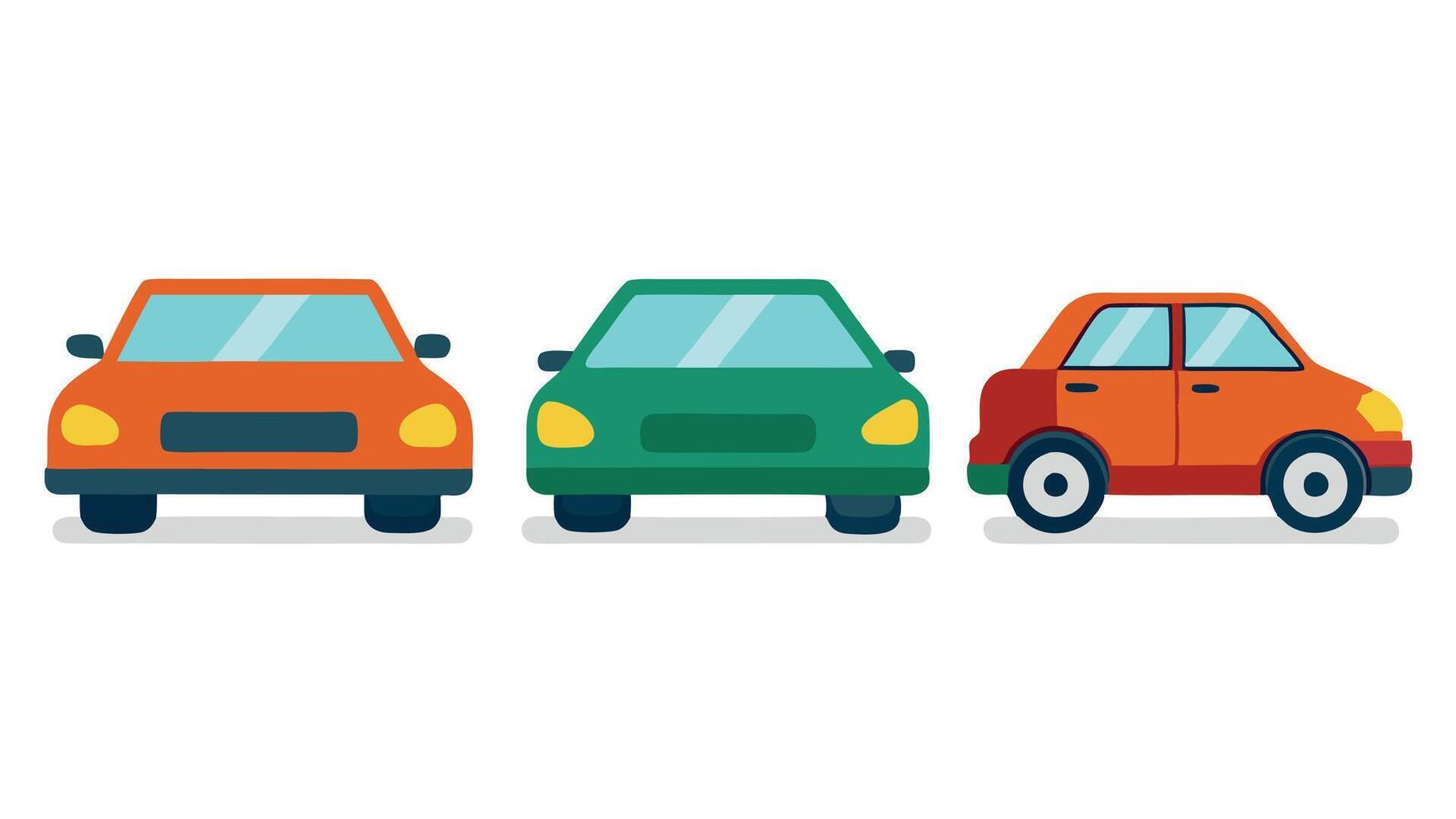 Cars Side Front And Back Icons Set vector