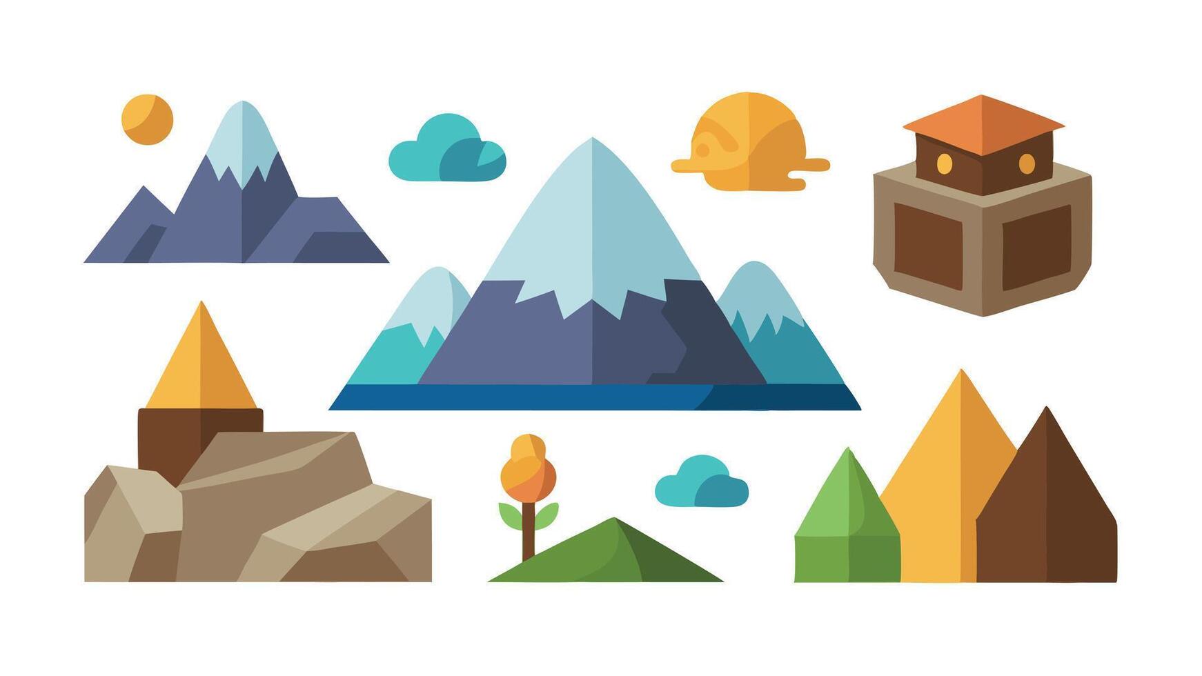Mountains and rocks flat icon collection vector