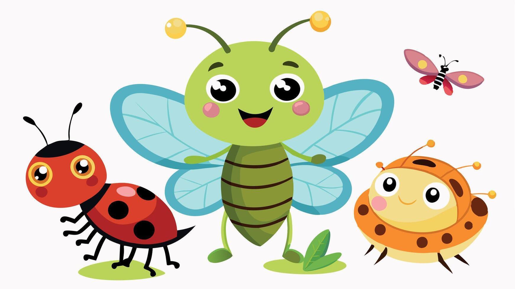 Cartoon bugs. Baby insect, funny happy bug and cute ladybug vector