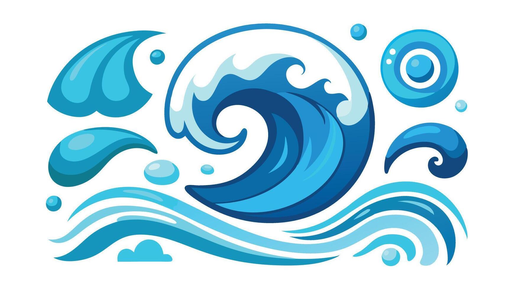 Wave icons. Water sea element, ocean liquid curve, flowing swirl storm, vector