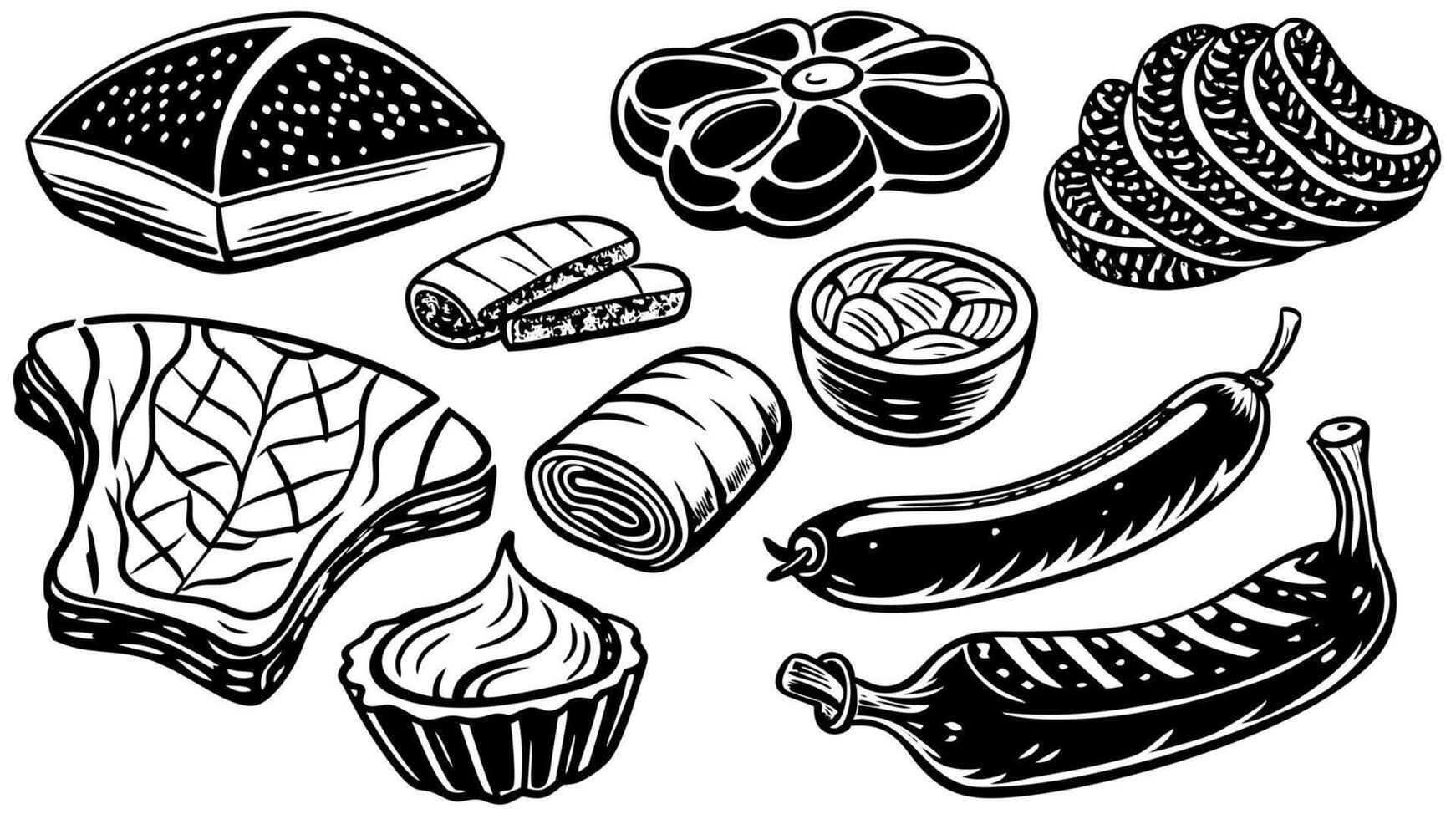 Gastronomic meat products sketches set vector