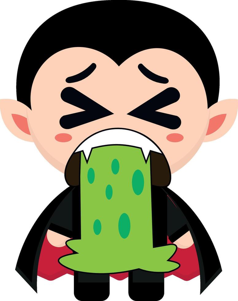 Cute vampire, goth, with expressions, collection, stick Fun Emotions, vampire vomiting, sick vector
