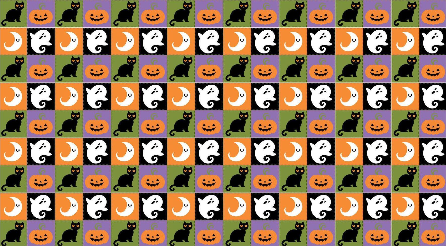 quilted halloween texture, with ghost,moon, black cat and pumpkin vector