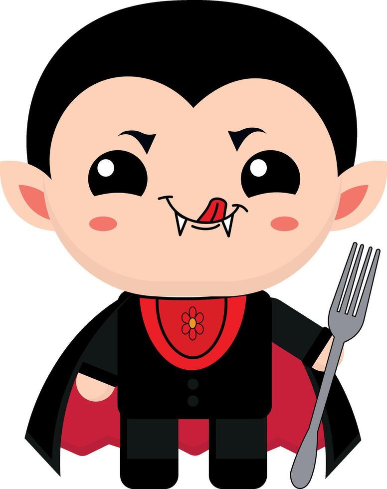 Cute goth vampire with expressions collection Fun Emotions stick vampire eating with fork vector