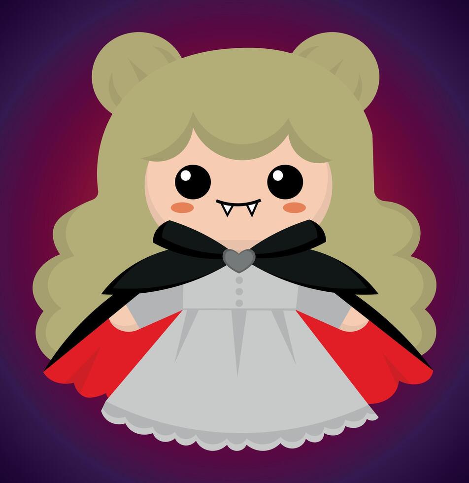 Vampire girl, with medieval dress, and vampire cape, blonde hair vector