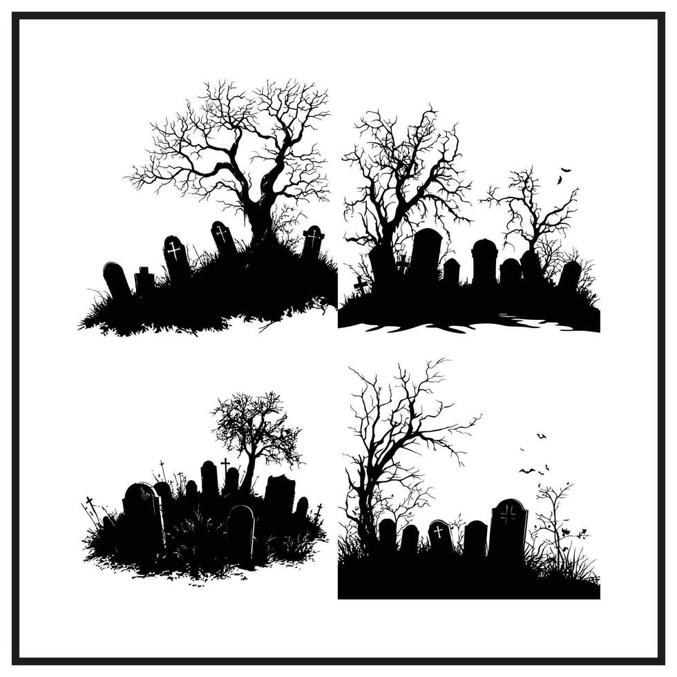 A haunted cemetery with crooked gravesto silhouette vector