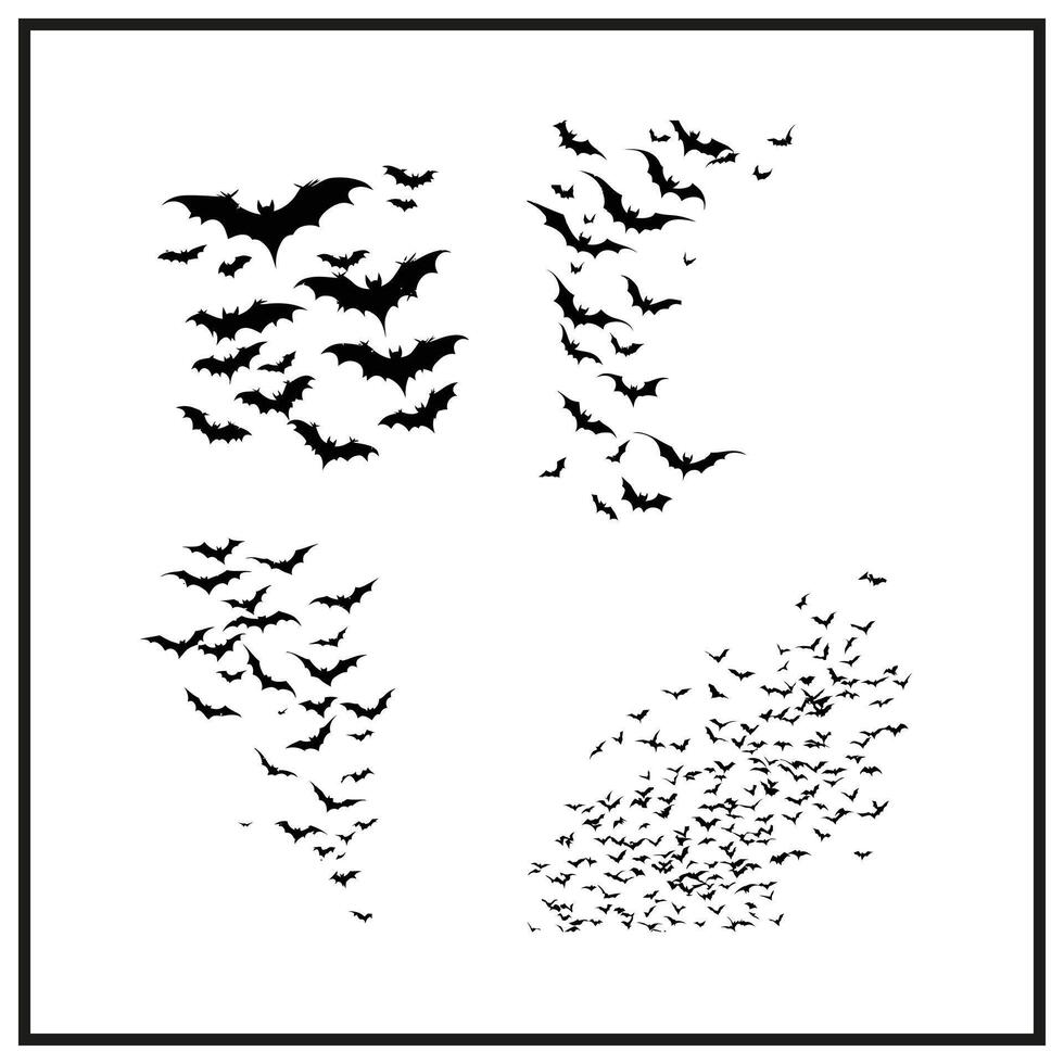 A bat swarm flying through a spooky sky silhouette vector