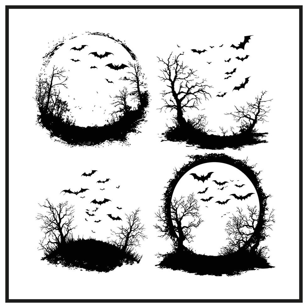A haunted moonlit sky with bats clipart Silhouette vector