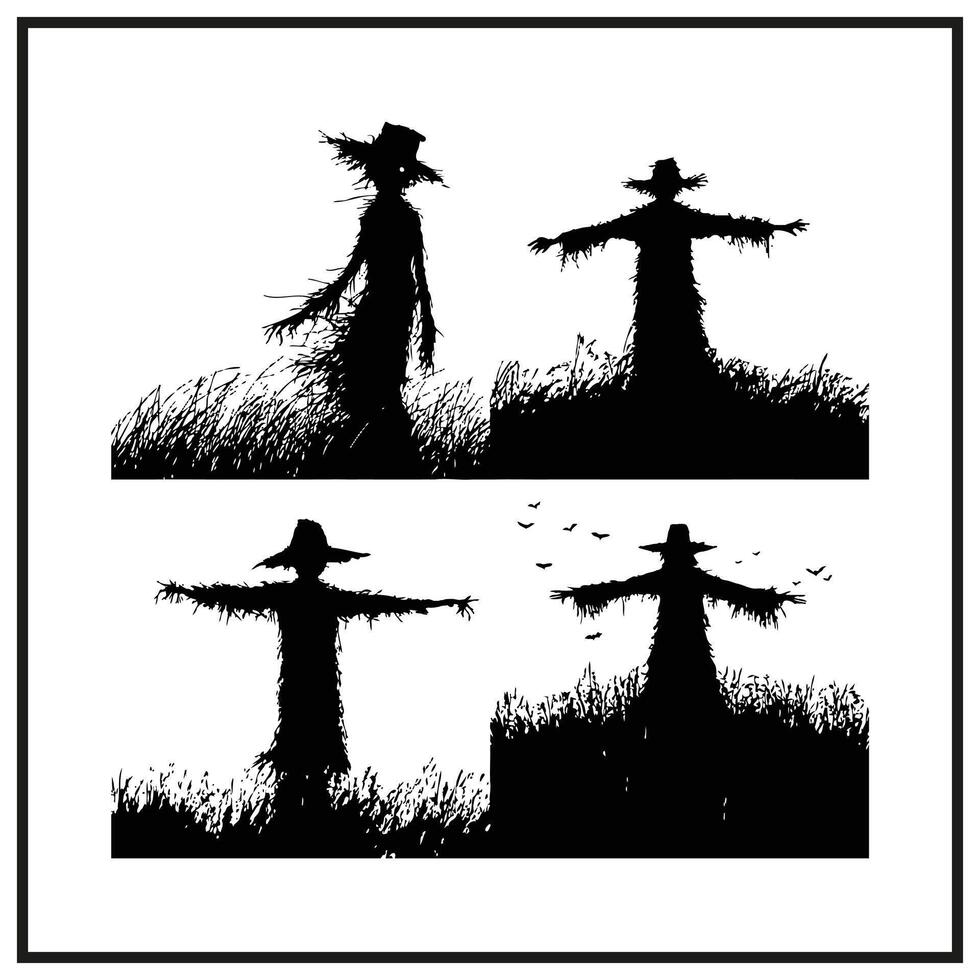 A creepy scarecrow in a field clipart silhouette vector