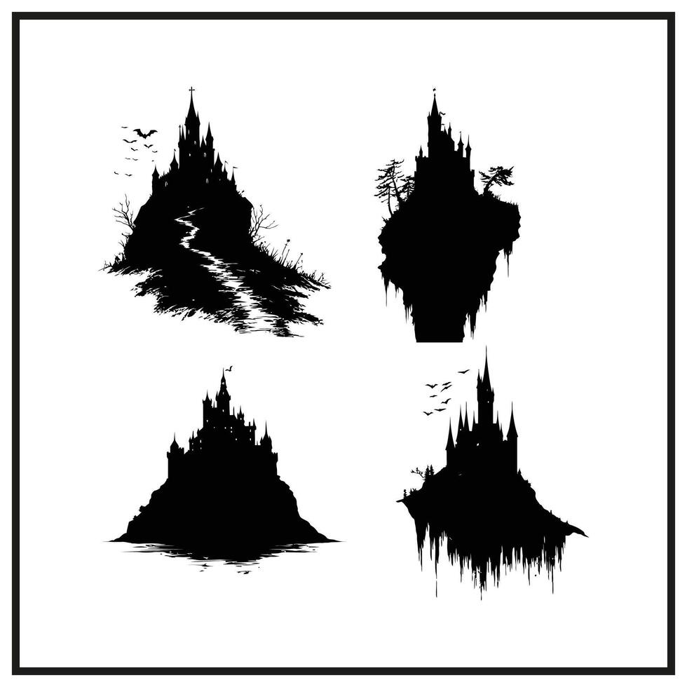 A haunted castle on a hill clipart on a white background vector
