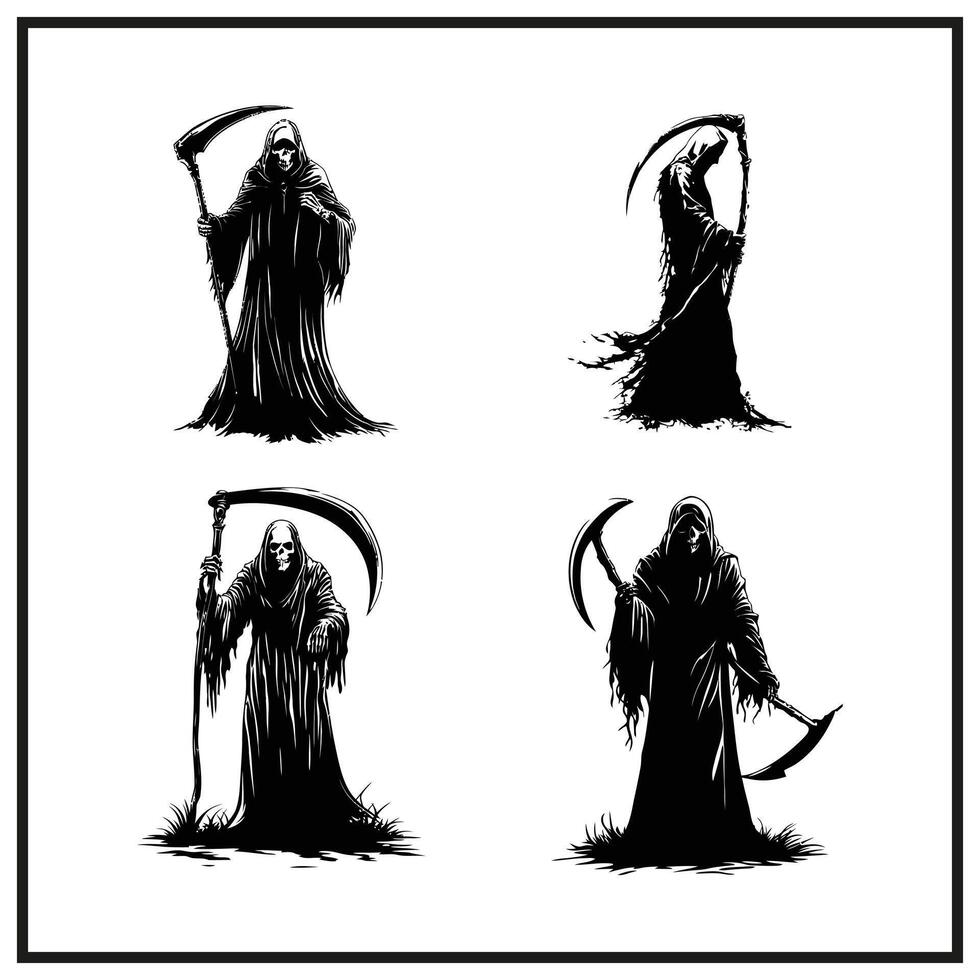 A grim reaper holding a scythe clipart silhouette vector