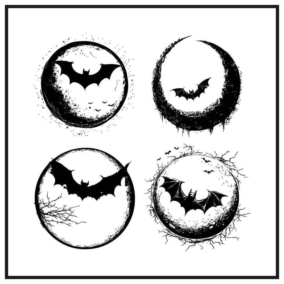 A haunted moon with a bat clipart on a white background vector