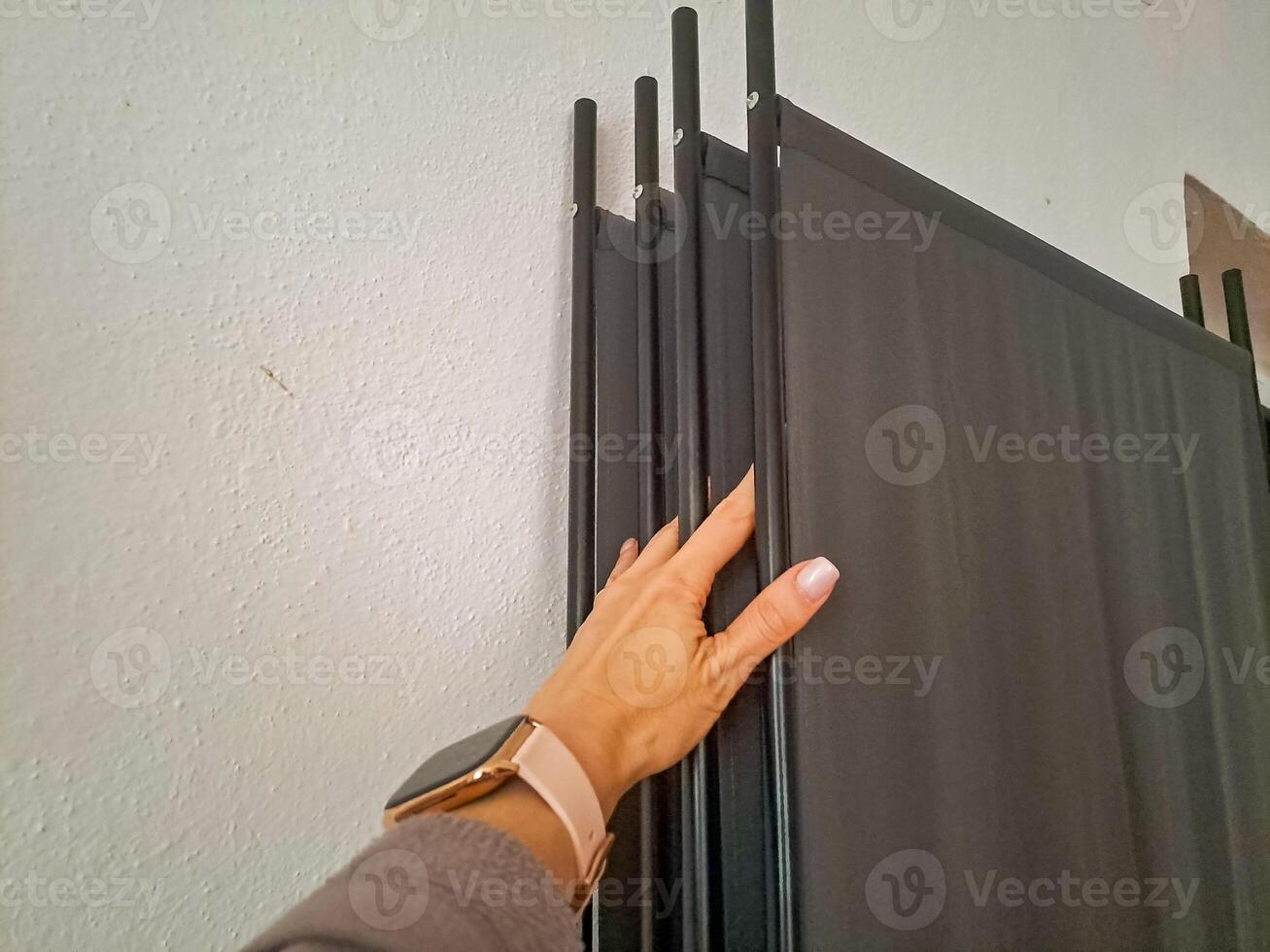 Rattan folding screen divider. Folding dressing screen. bohemian style photo