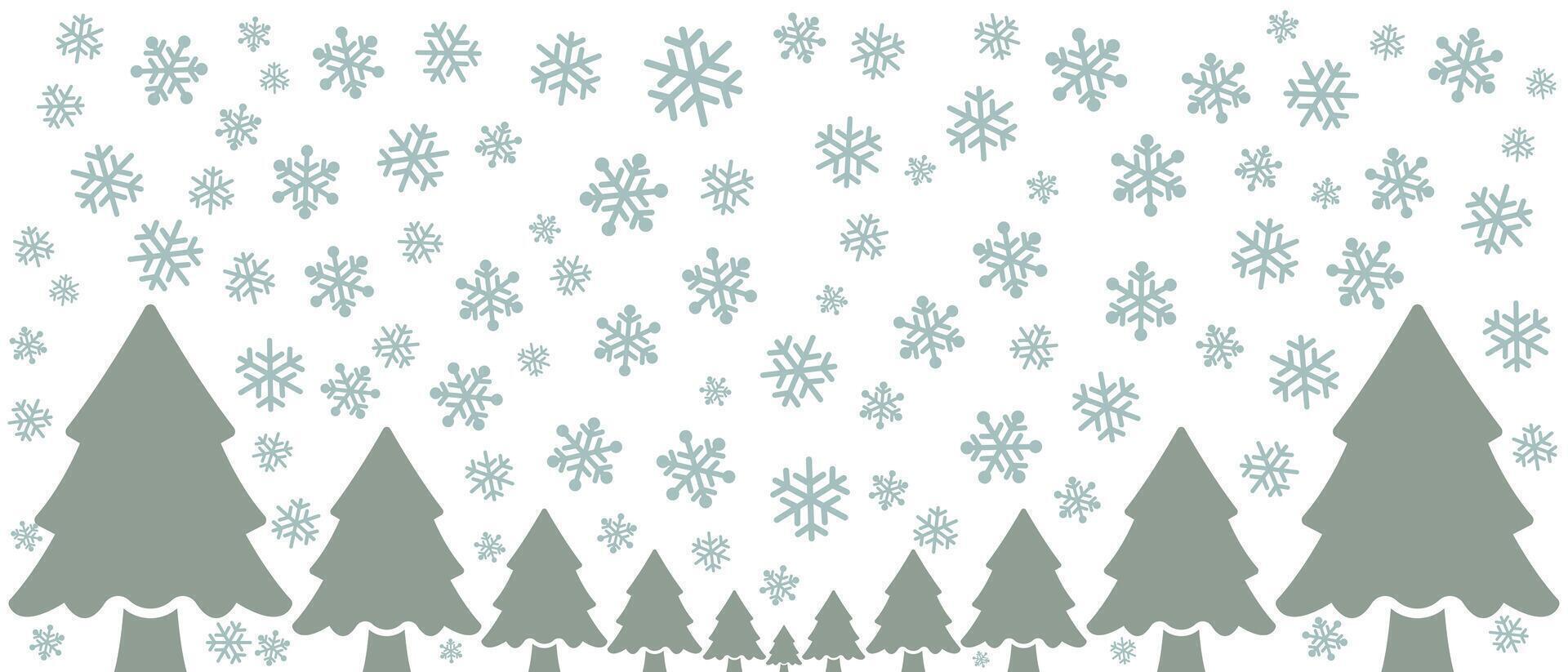 pine tree forest with snowflakes background vector