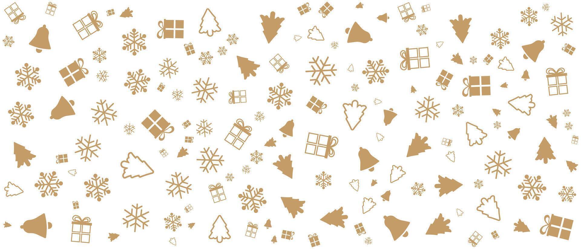 christmas background pattern golden color pine tree snowflakes gifts bells vector