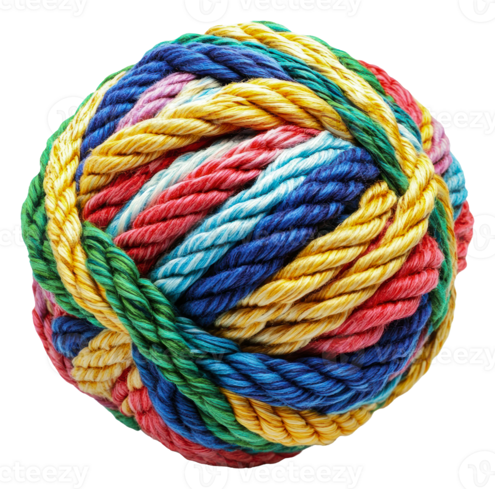 Colorful ball of twisted rope resting on a surface png