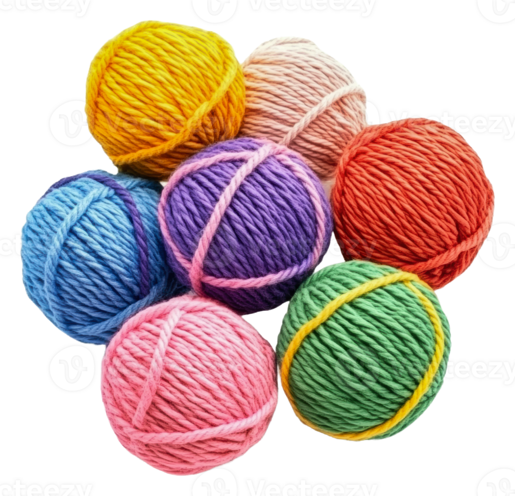 Colorful yarn balls arranged in a creative display png