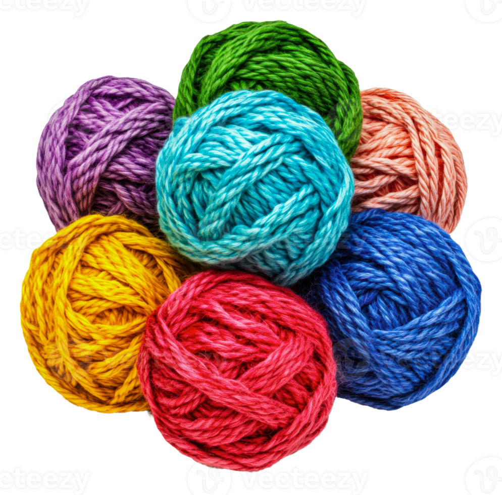 Artistic display of colorful yarn balls png