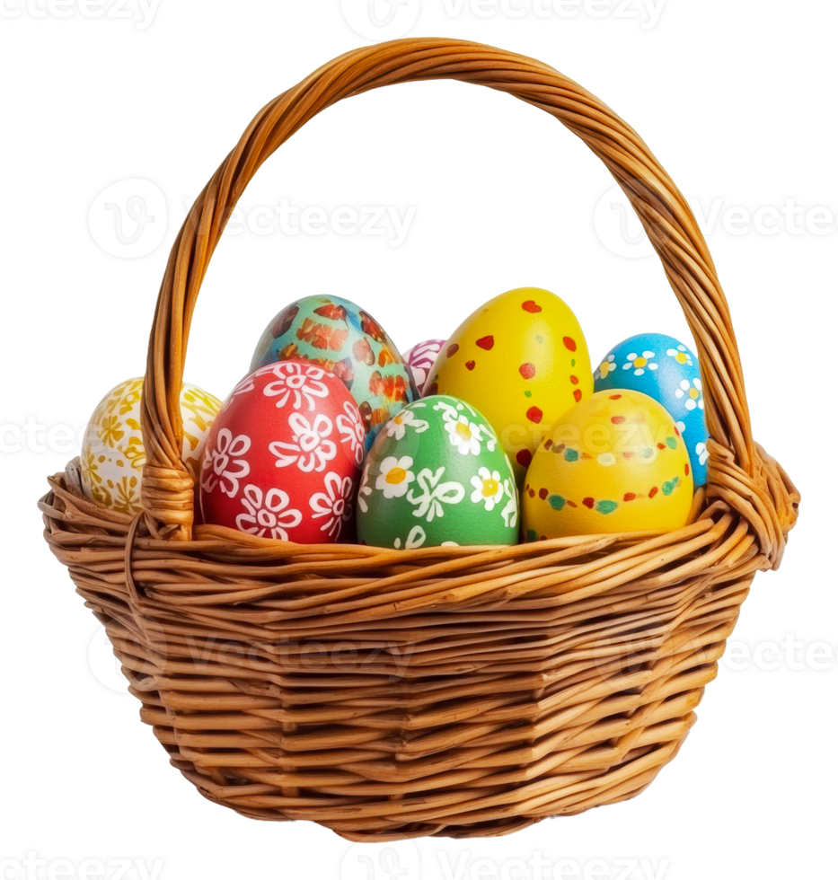 Easter eggs in a woven basket png