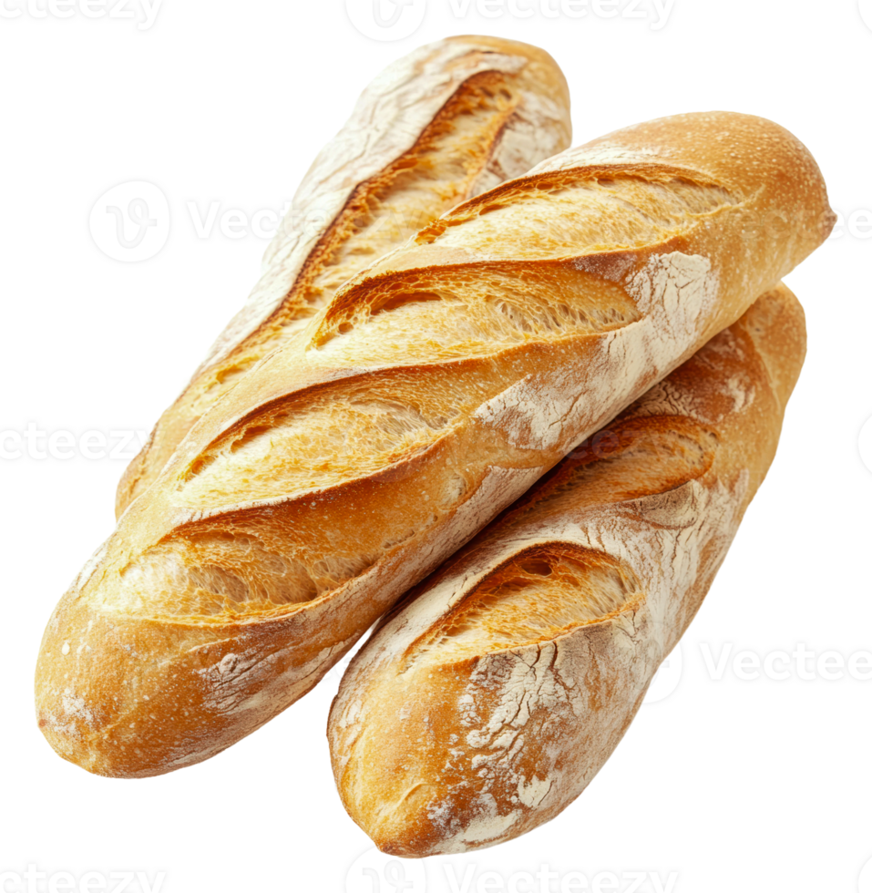 Freshly baked baguettes on a wooden surface png