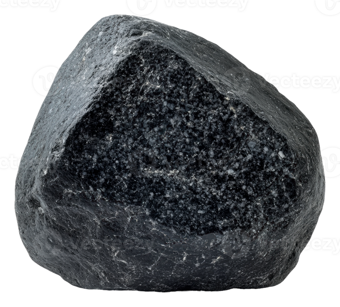 Natural black rock with a rough texture and shine png