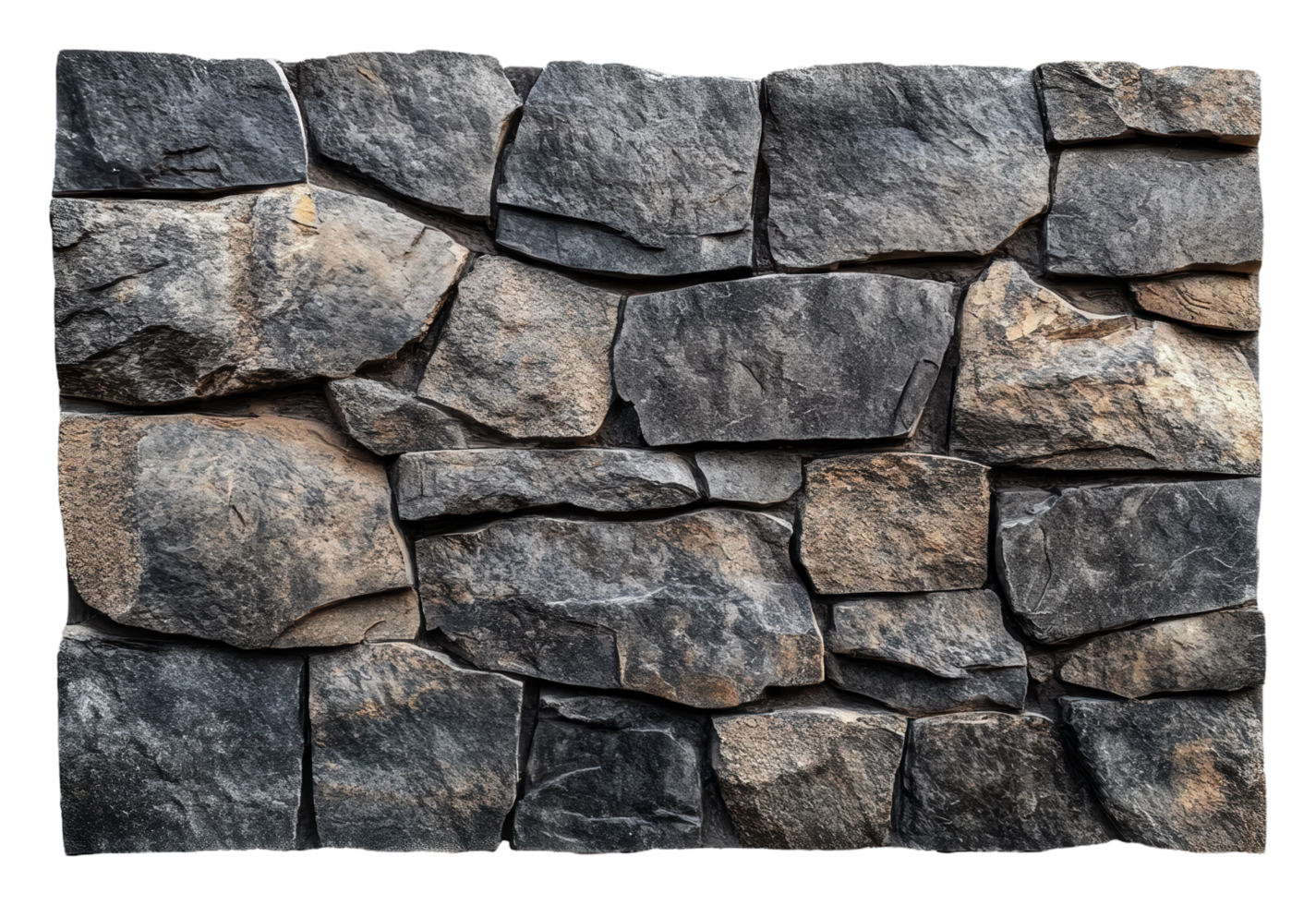 Textured stone wall made of rough gray rocks png