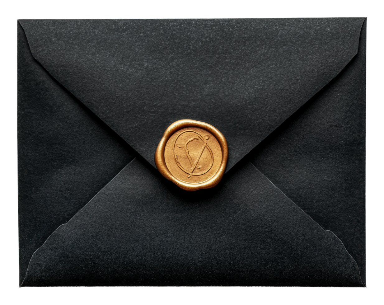 Elegant black envelope with a wax seal detail png