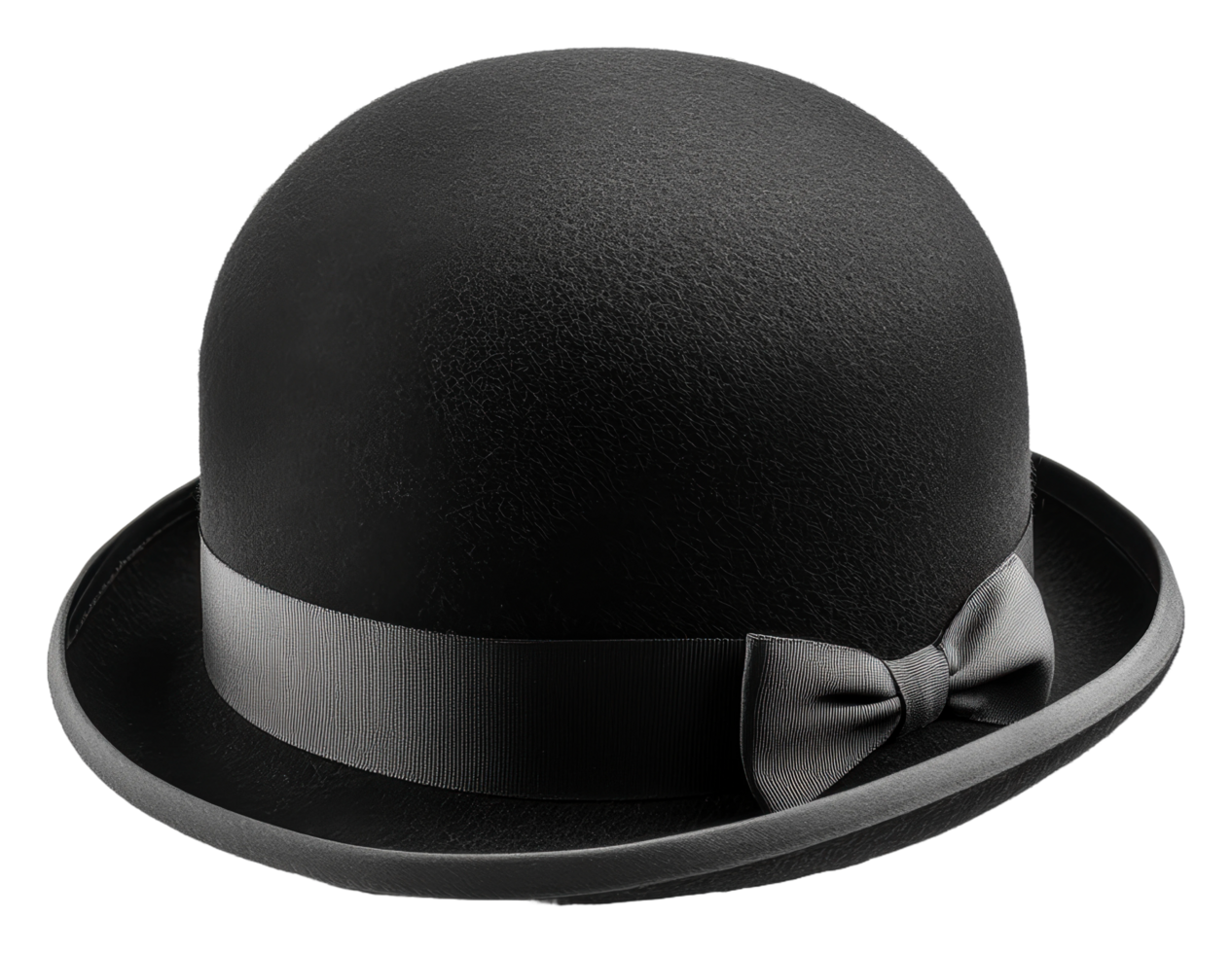Elegant black bowler hat with ribbon png