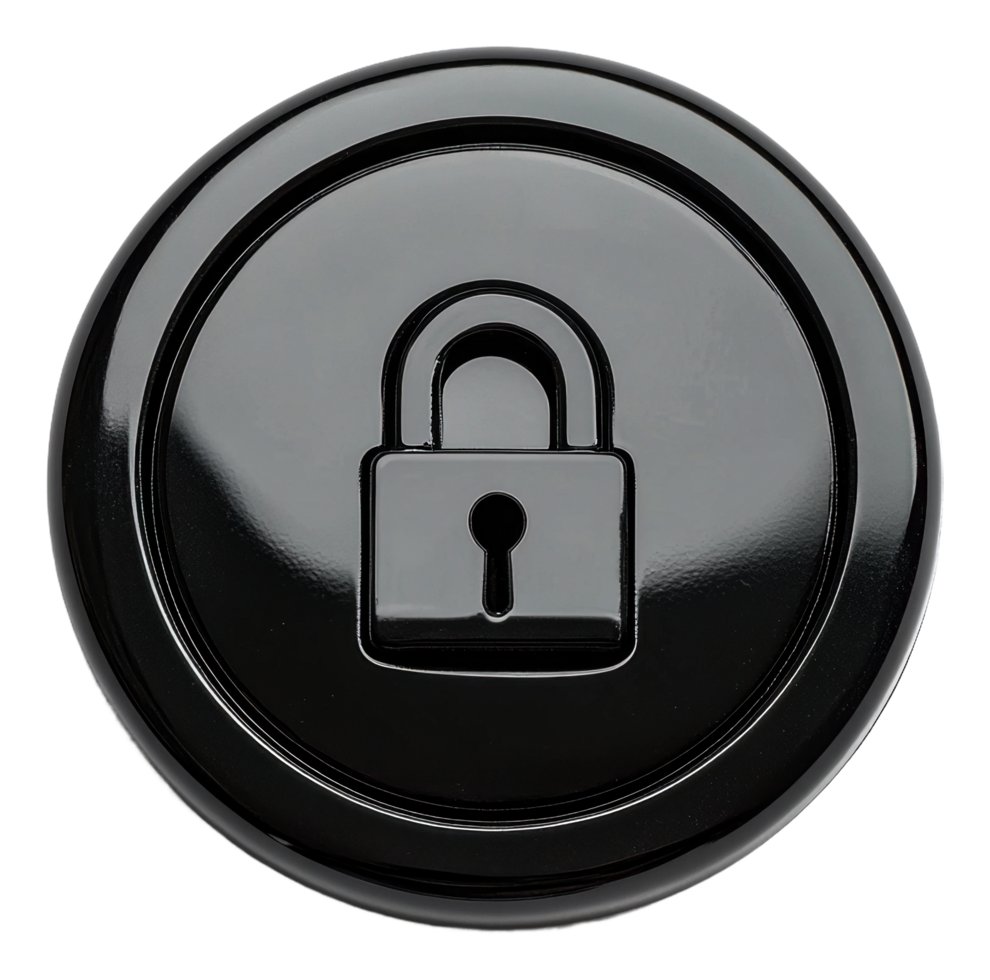 Black circular lock symbol on a glossy surface png