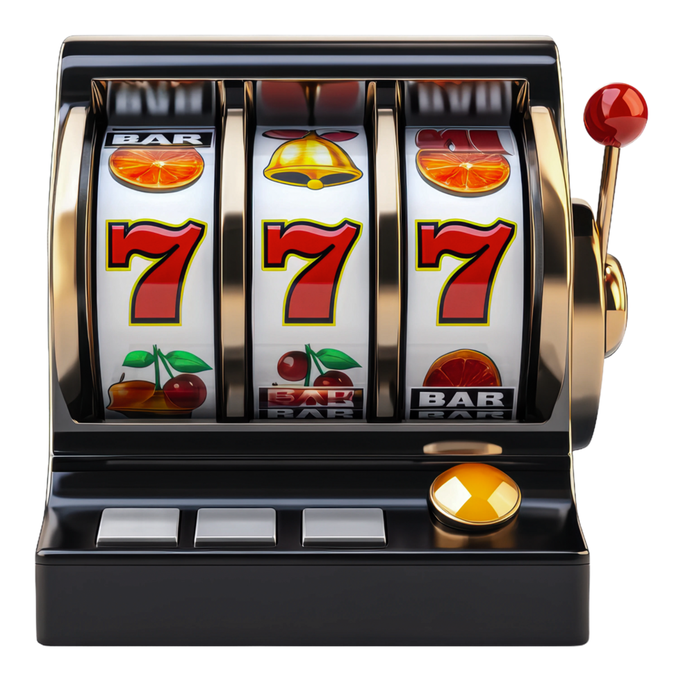 Classic slot machine with bright symbols and lever png