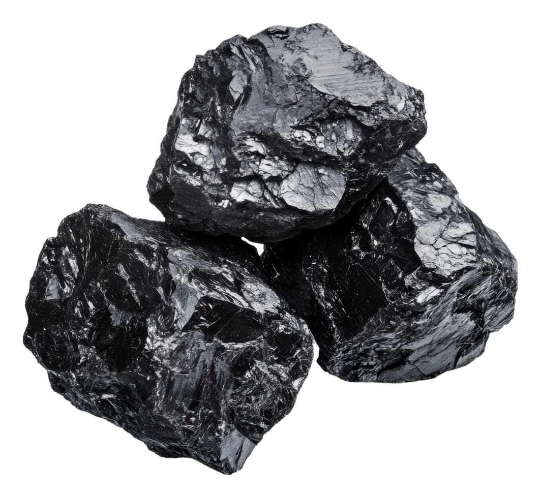 Lumps of shiny black coal stacked together at rest png