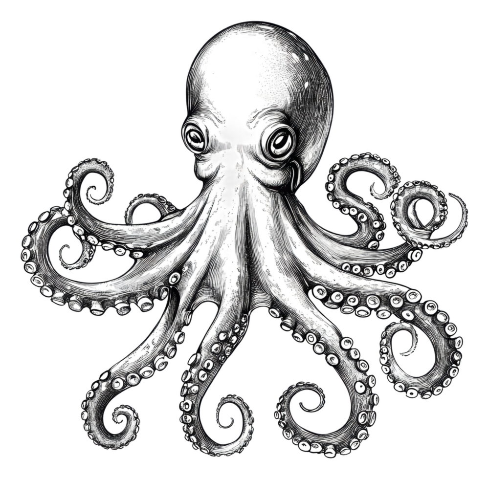 Black and white octopus illustration png