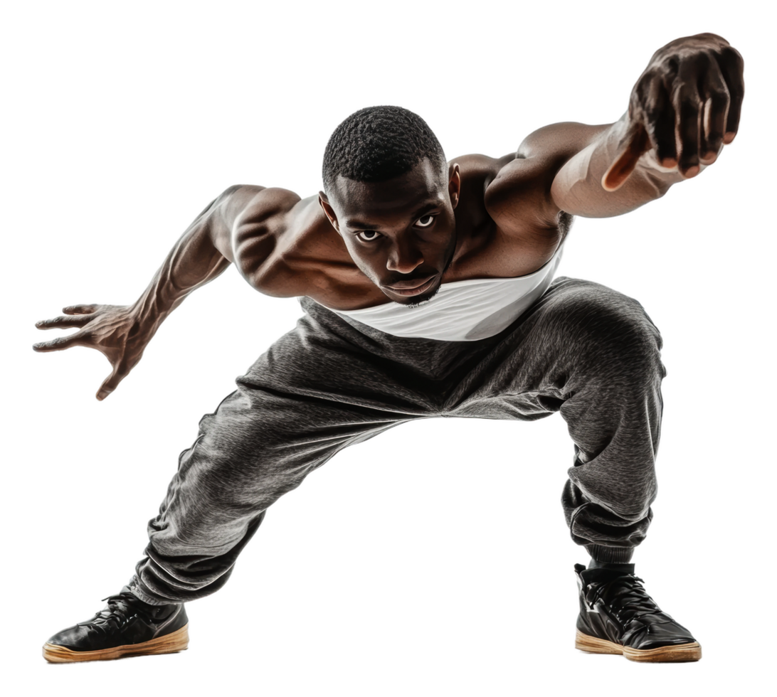 Male dancer striking a strong pose indoors png