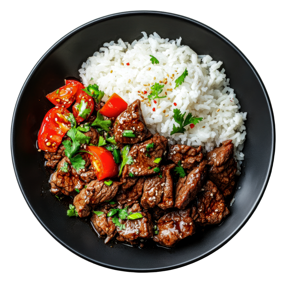 Beef stir-fry with rice and veggies png