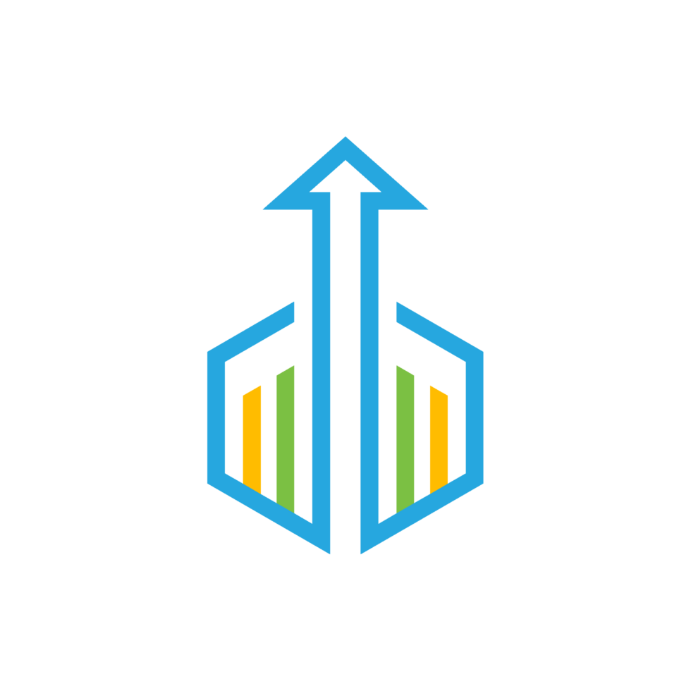 A logo with a blue and yellow arrow png