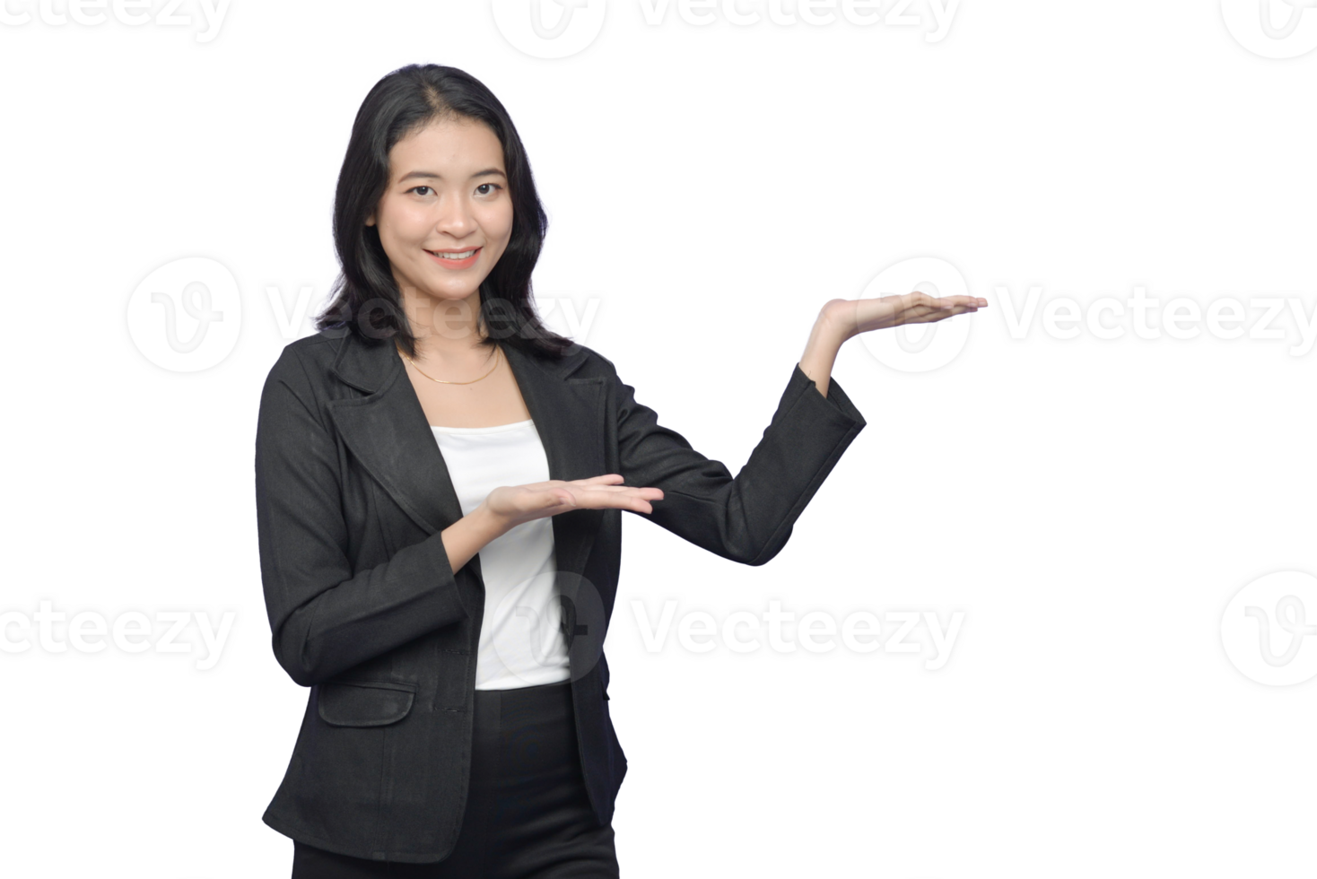 Asian business woman holding up her hand png