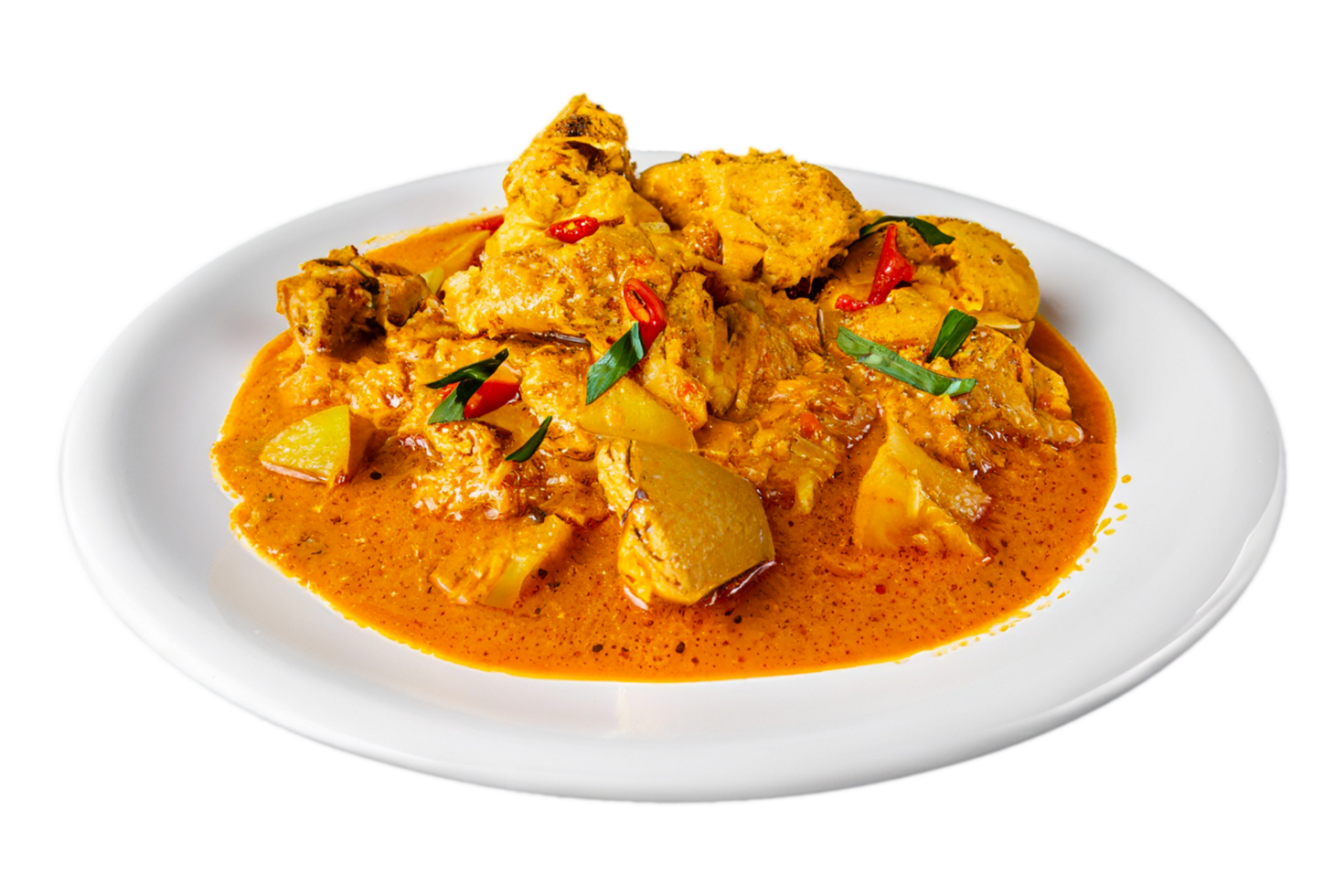 Chicken curry on a plate isolated on a transparent background. png