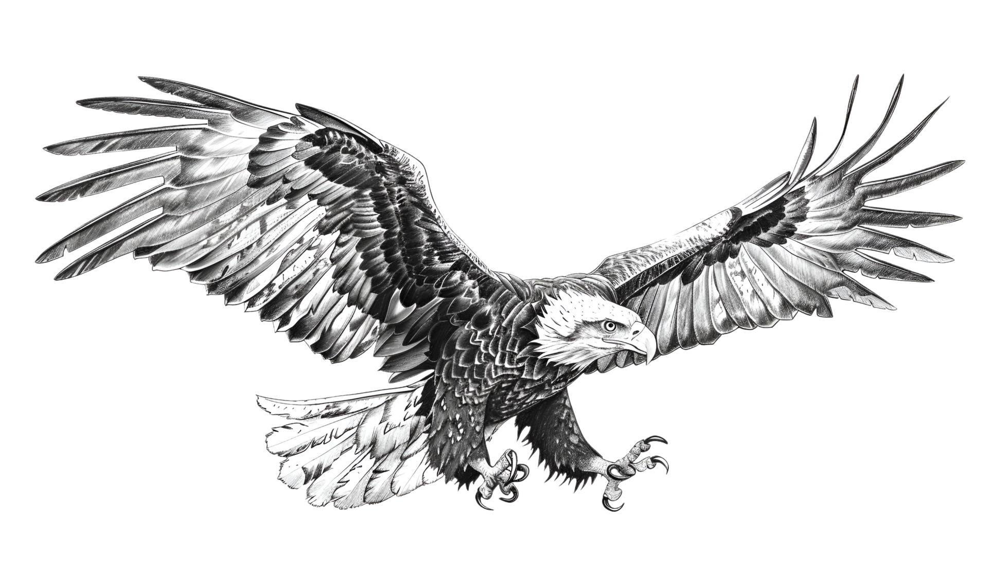 A Black And White Eagle With Wings Spread Out On Transparent Background