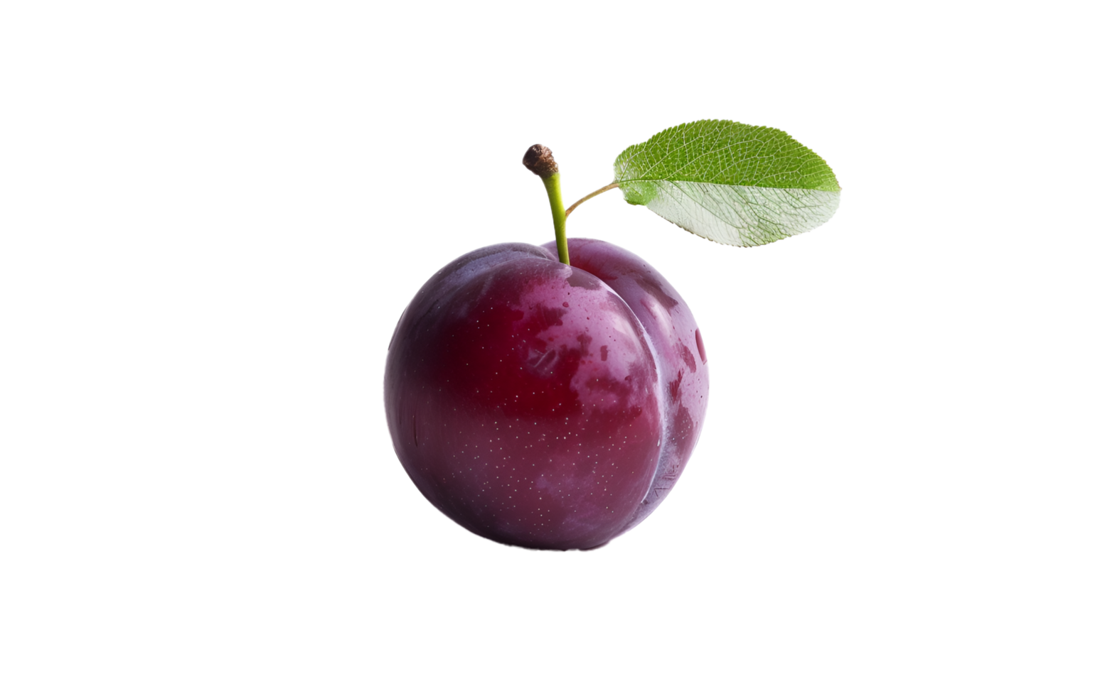 Fresh plum with leaves isolated on transparent background png