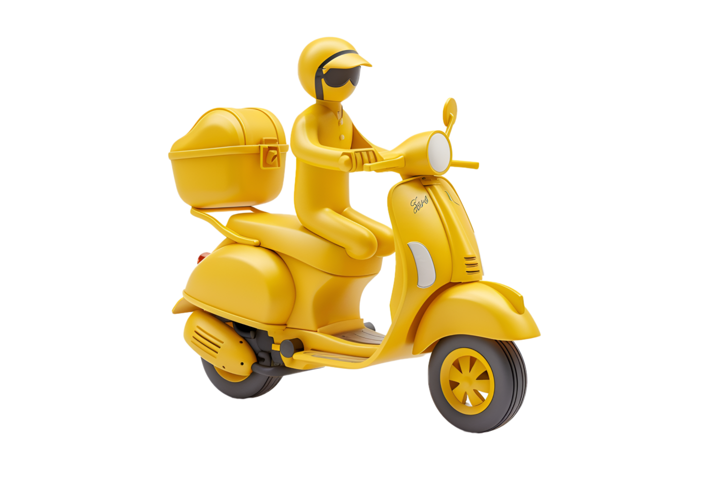 A 3D yellow scooter toy with a man on it On Transparent Background png