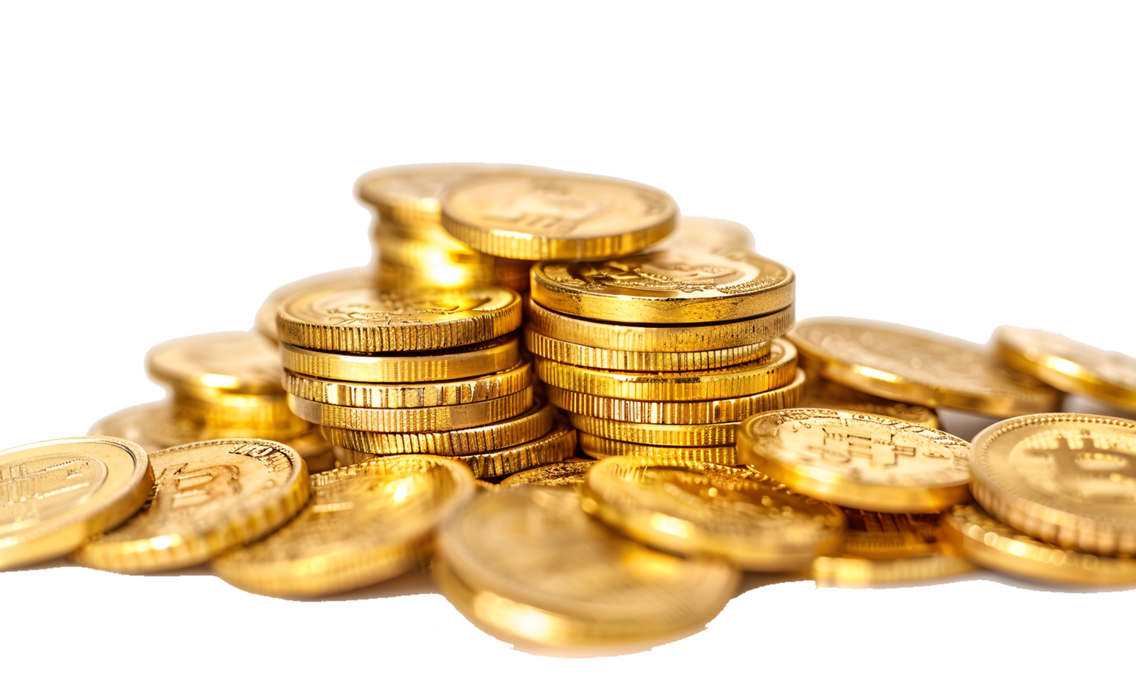 A pile of gold coins on a transparent background png