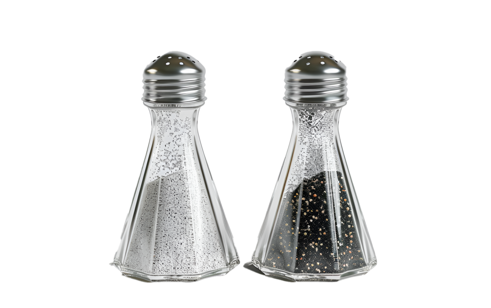 wo salt shakers with black and white pepper on transparent background png