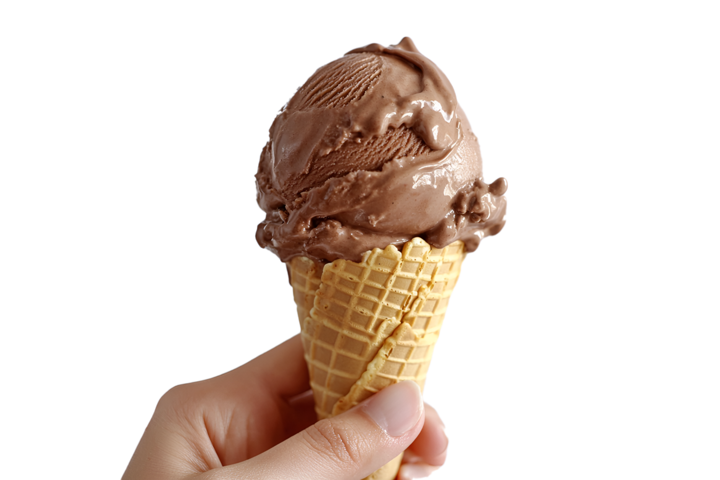 choco Ice cream cone with scoops in a hand Delicious Choco Ice Cream in Cone png