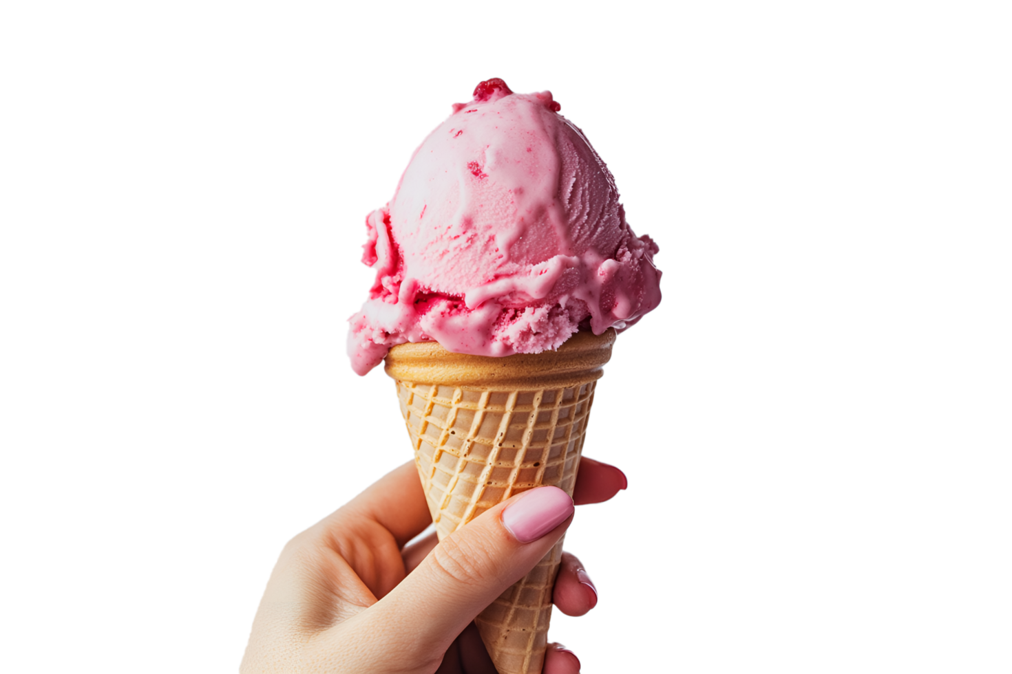 Strawberry Cone Ice Cream Held in Hand Fresh Strawberry Ice Cream in Hand png