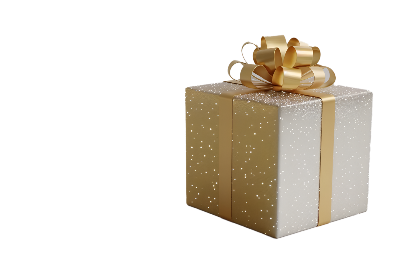A gold and silver gift box with a bow on transparent background png
