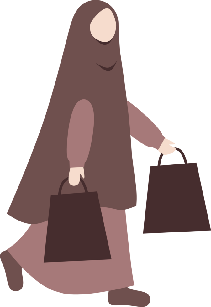 Mother with hijab shopping. Housewife activity illustration png