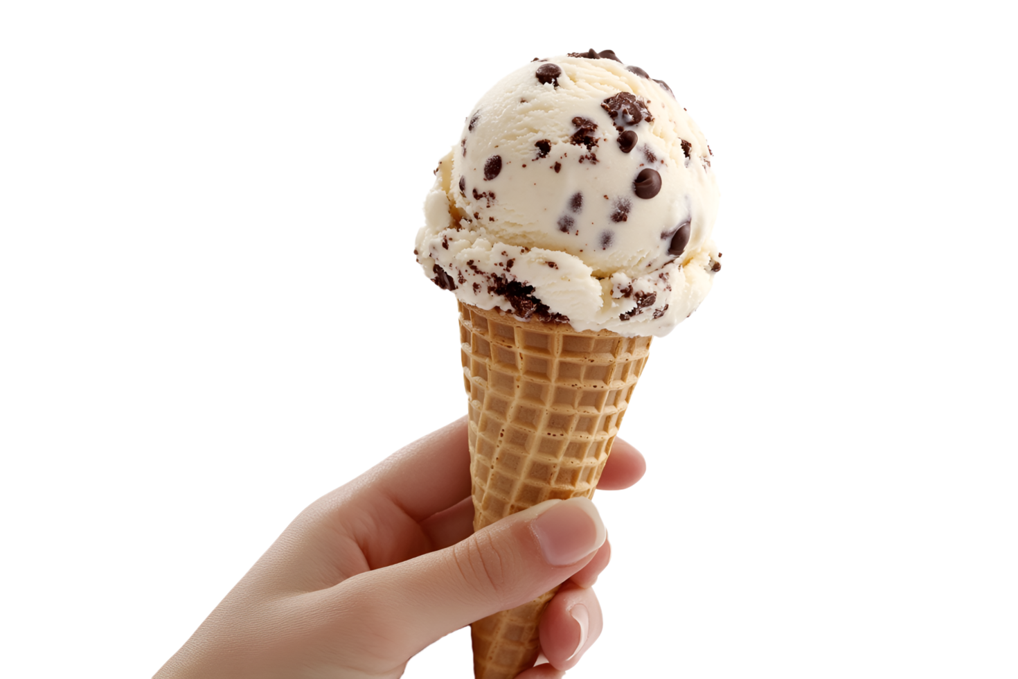 A Cone Of Chocolate Chip Ice Cream In A Hand png