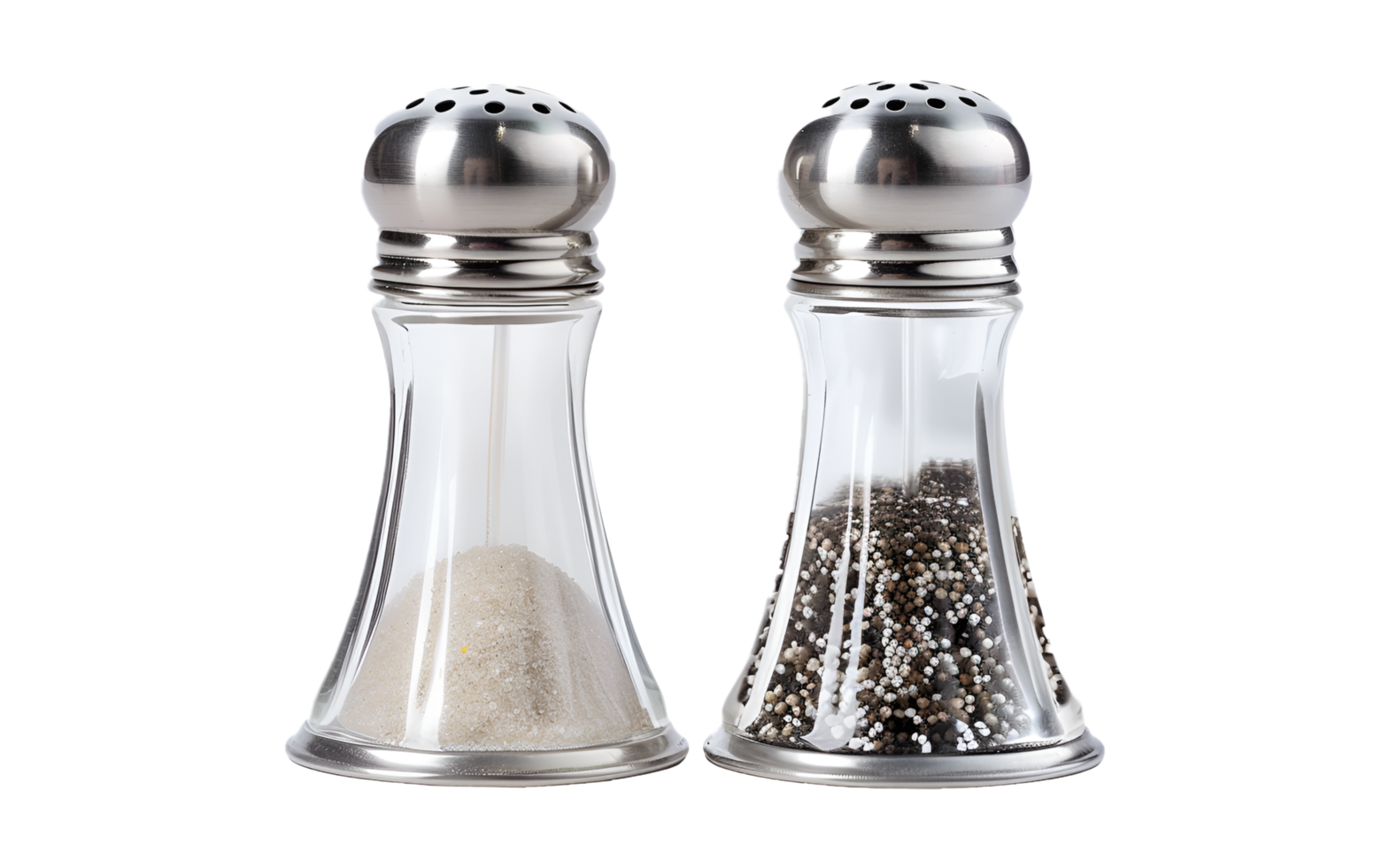 Two salt and pepper shakers on transparent background png