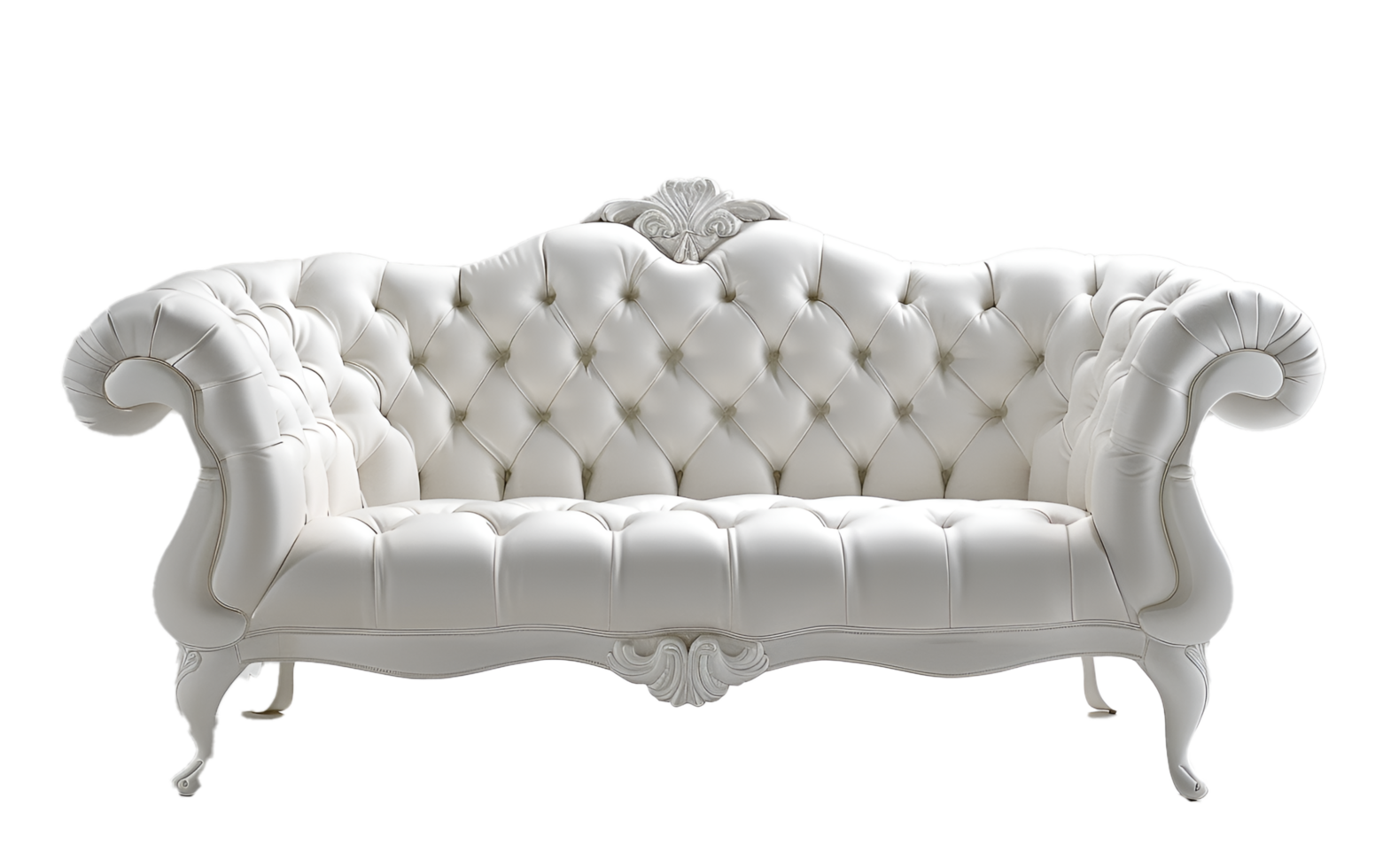 A white leather couch on transparent background png