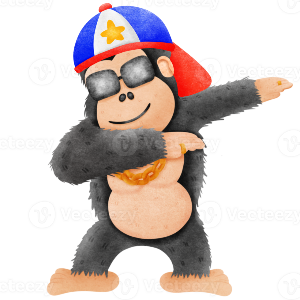 Gorilla Dabbing wears a hip-hop hat. png